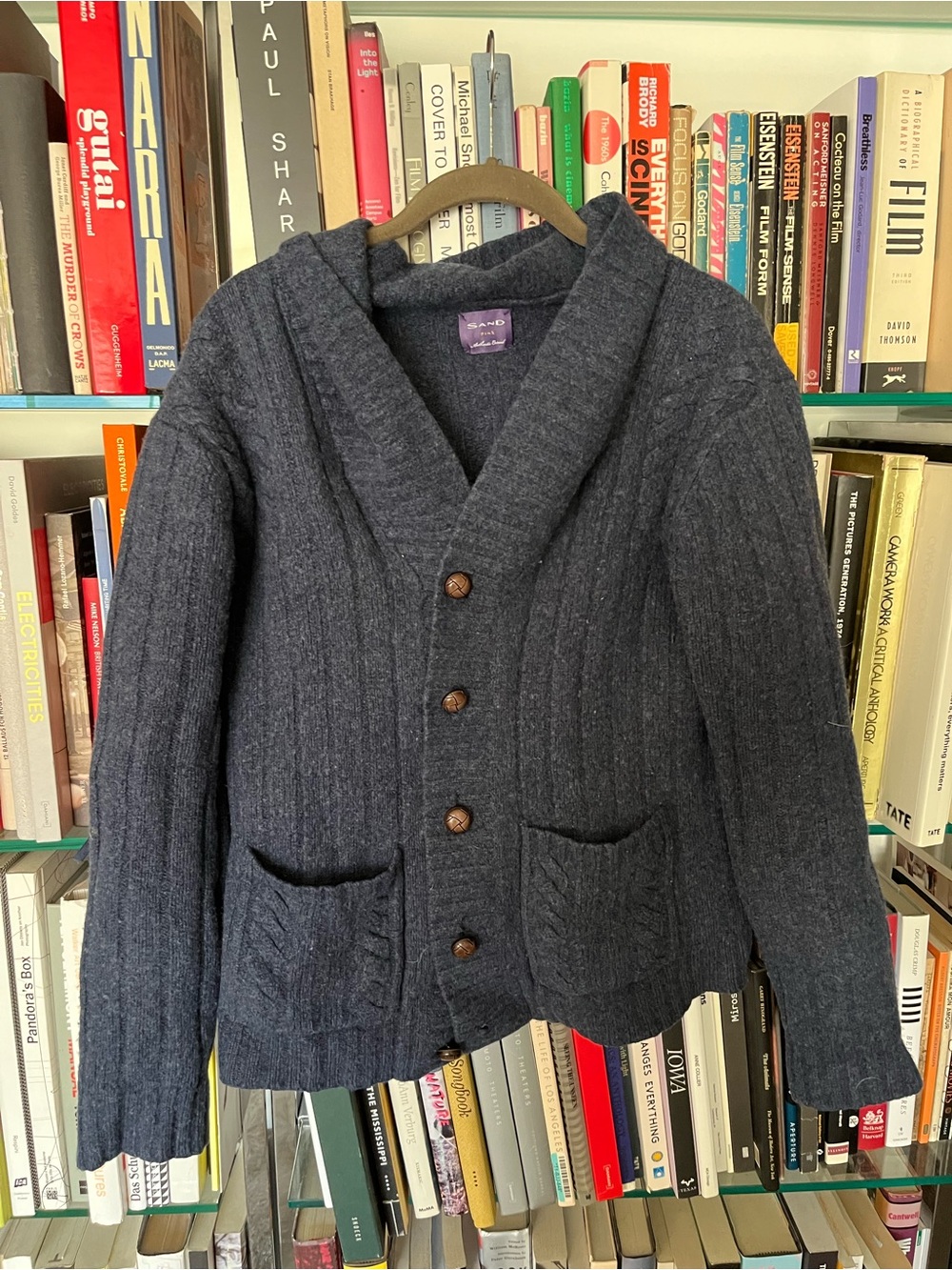 Vintage Sand heather blue Shawl Collar Teddy Jacket with Patch Pockets